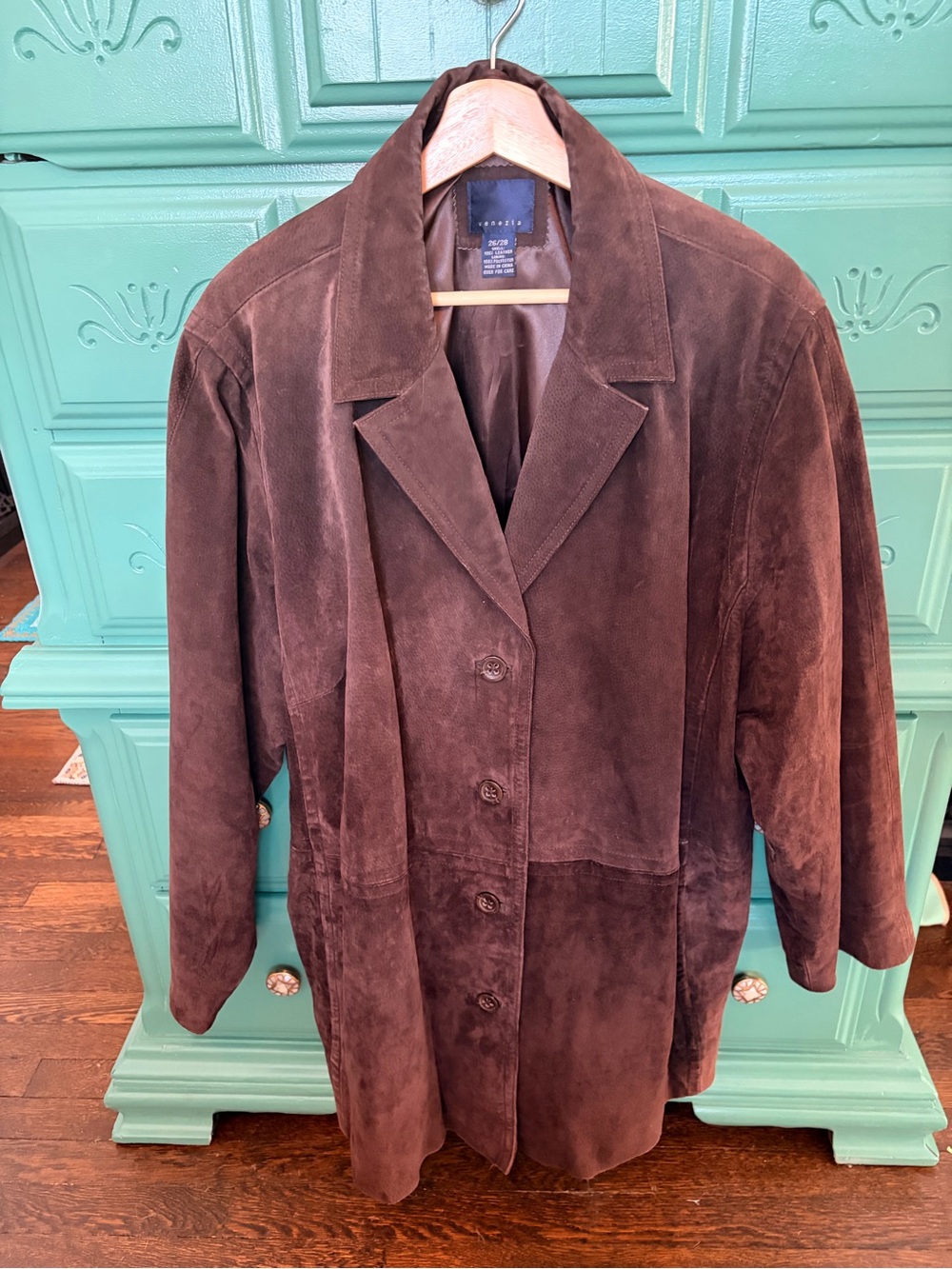 Women’s Vintage Brown Suede Button-Front Chore Coat